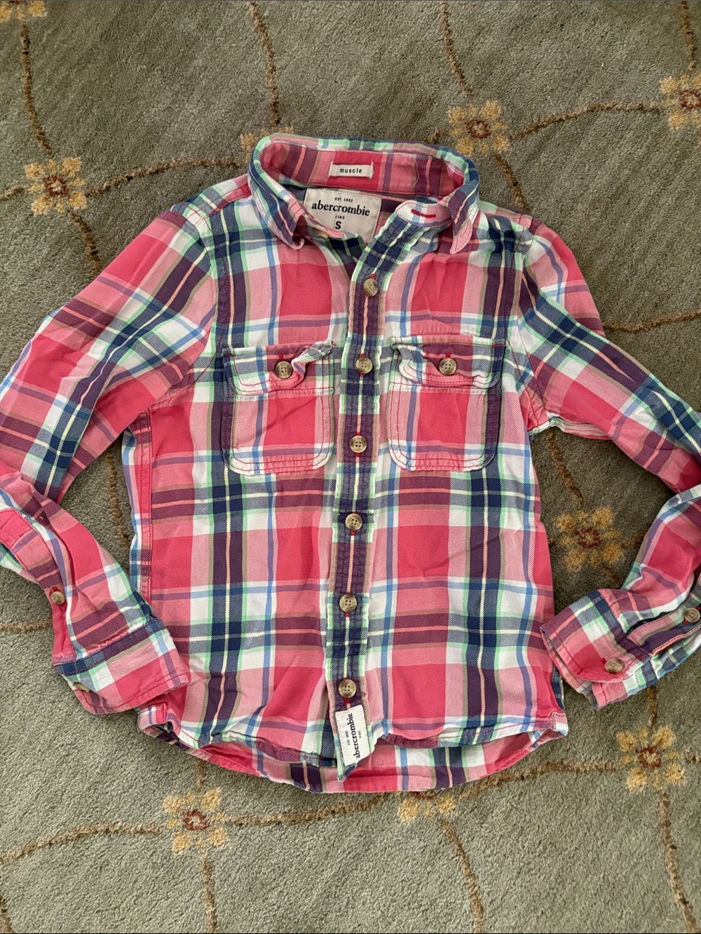 Abercrombie & Fitch Kids Abercrombie Boys Pink Plaid Button-Down Shirt